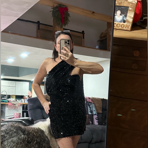 Fashion Nova Black Asymmetrical Sequin Dress - Picture 9 of 9